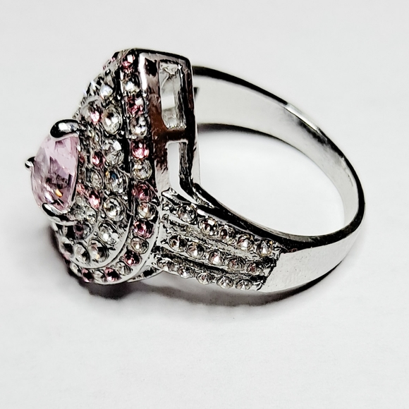 🎀925 Pink and White Sapphire Teardrop Ring - Picture 3 of 5